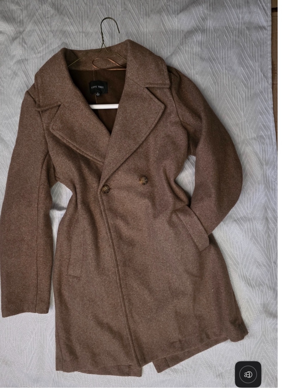 Love Tree Brown Double-Breasted Wool Pea Coat